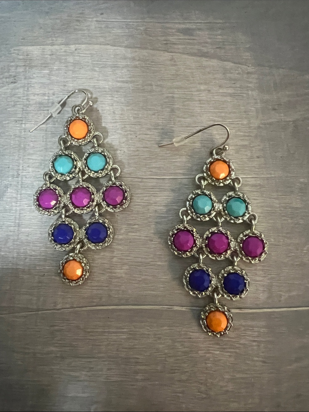 Vibrant Multi-Color Dangle Earrings — Orange, Turquoise, Purple, Blue